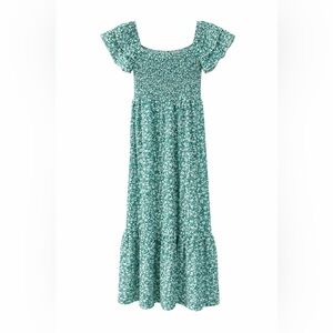 Green Floral Smocked Maxi Dress